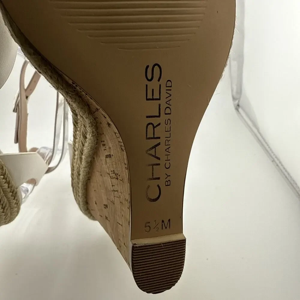 CHARLES by CHARLES DAVID White Brit Platform Wedge Leather Sandal Size 5.5 M NWB
